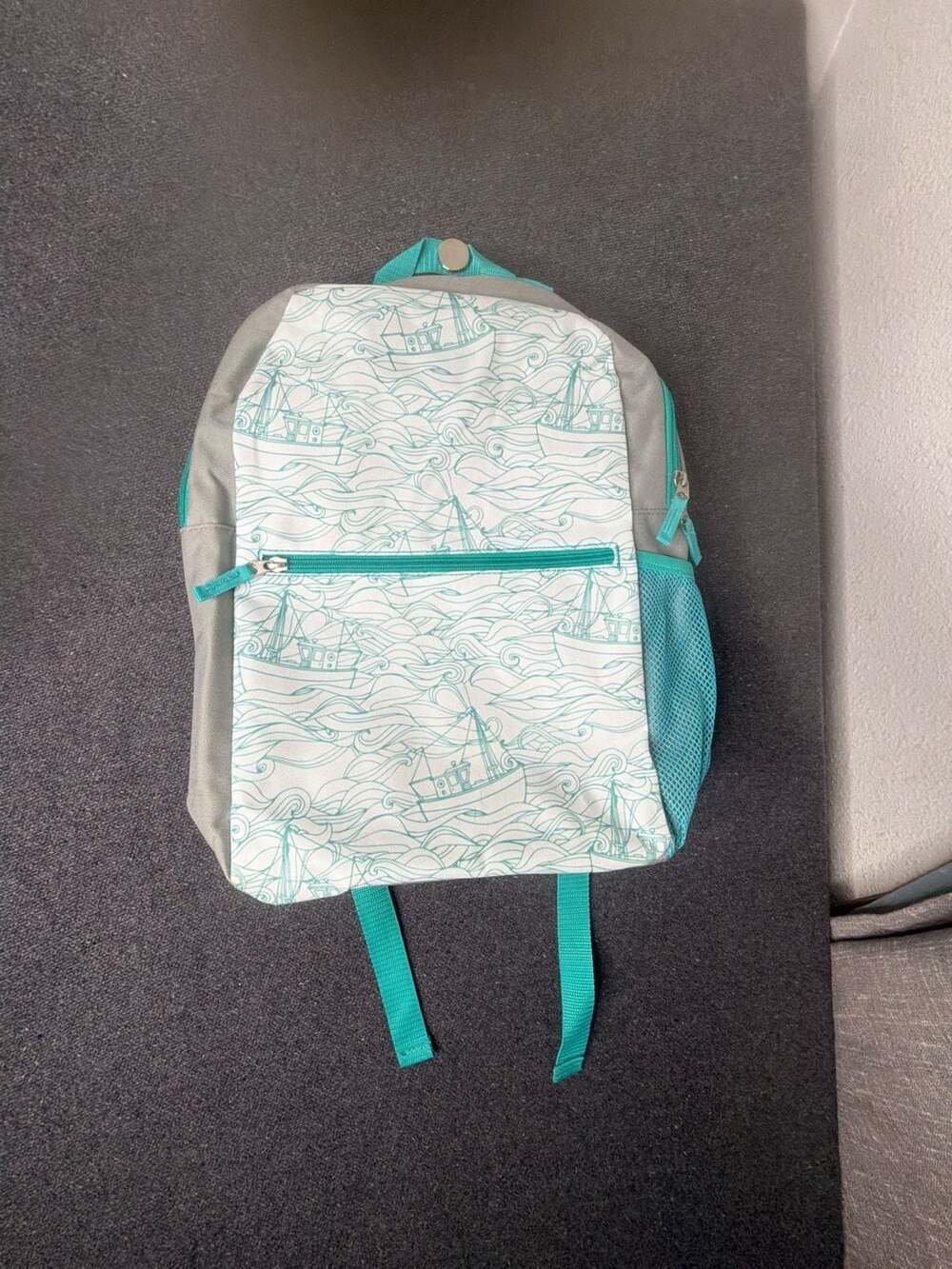 Eastsport Unisex Kids School Backpack Gray Teal Boat Waves Print